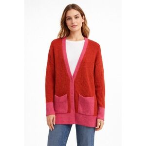 COS Red Pink Alpaca Wool Blend Oversized V-Neck Cardigan Sweater Womens Small